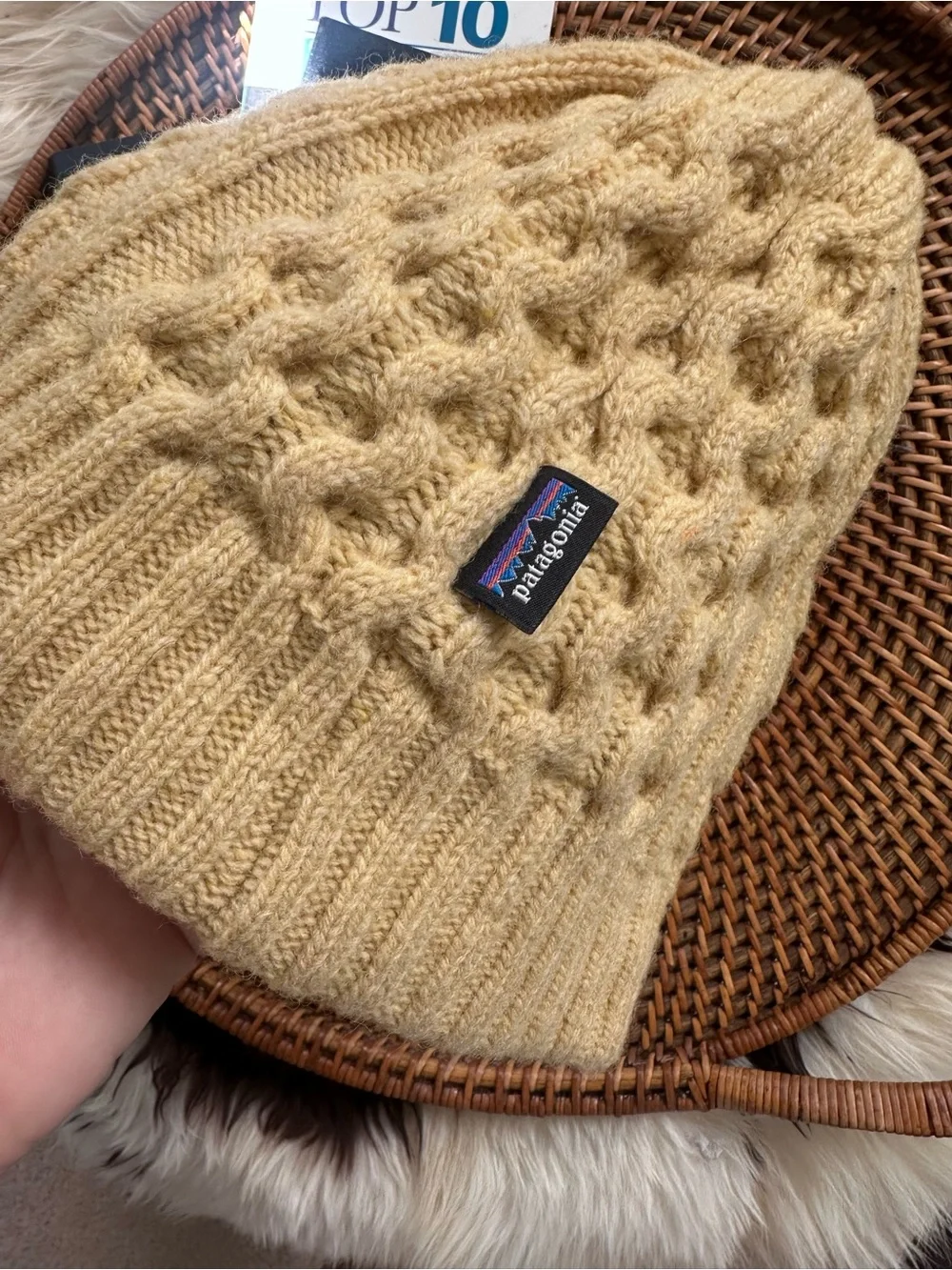 Patagonia Wool Blend Cable Knit Beanie Mustard Yellow One Size